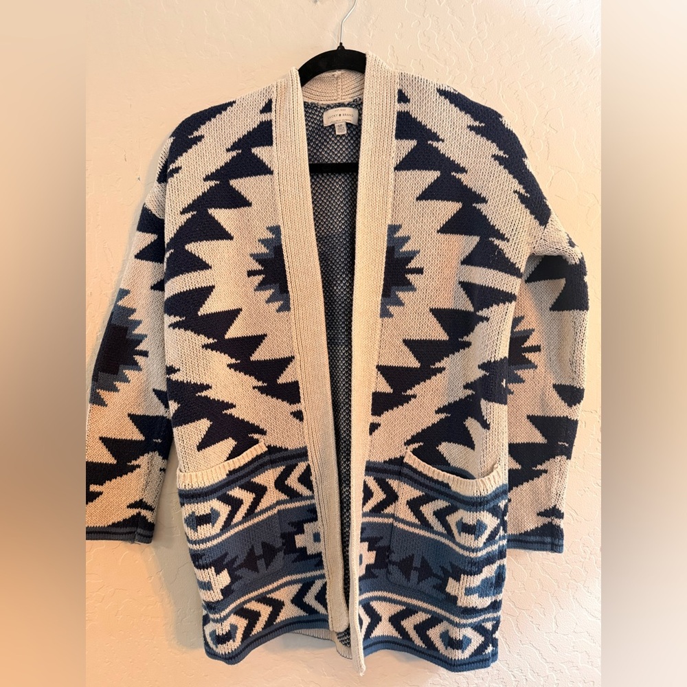 Lucky Brand Knit Cardigan in Cream and Blue
